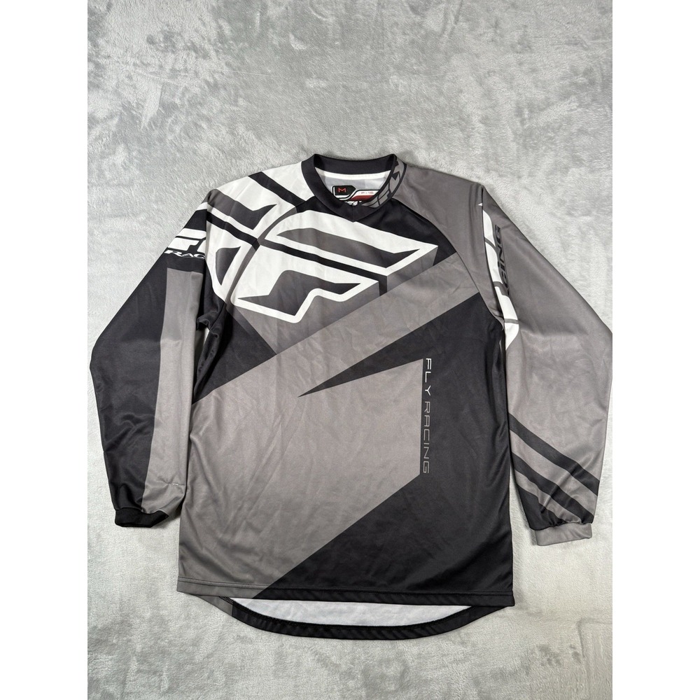 Fly Racing Jersey Mens Medium F16 Grey Black White Shirt Dirtbike Motocross BMX